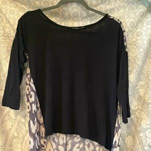 Black front crew neck with animal print back